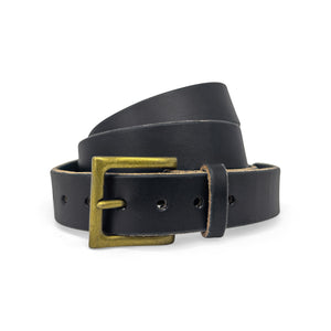 LTE Casual Leather Belt Black Brass Buckle