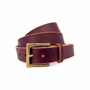 LTE Casual Leather Belt Burgundy Brass Buckle