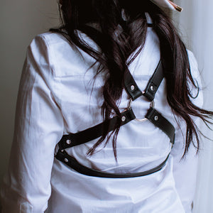 Heather Solid Leather Body Harness Back Details