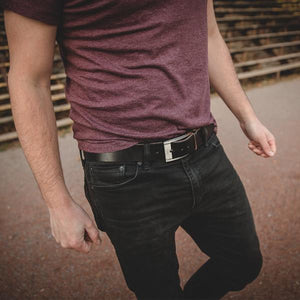 Mens Black Casual Leather Belt Gunmetal