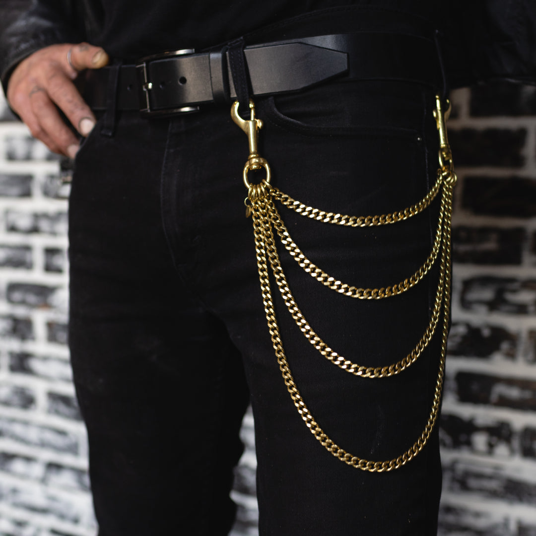 4 Banger Solid Brass Chain - Solid Leather