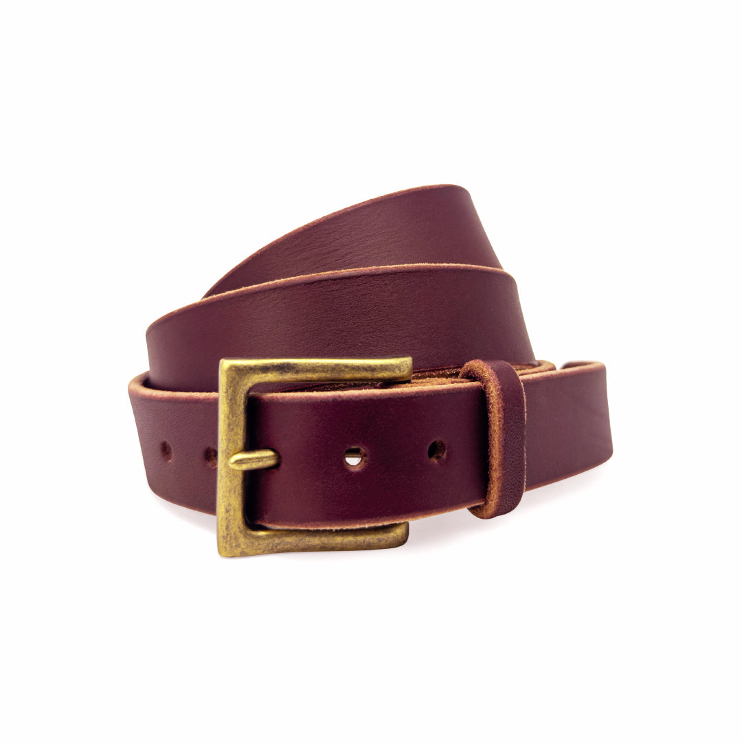 LTE Casual Leather Belt Burgundy Brass Buckle