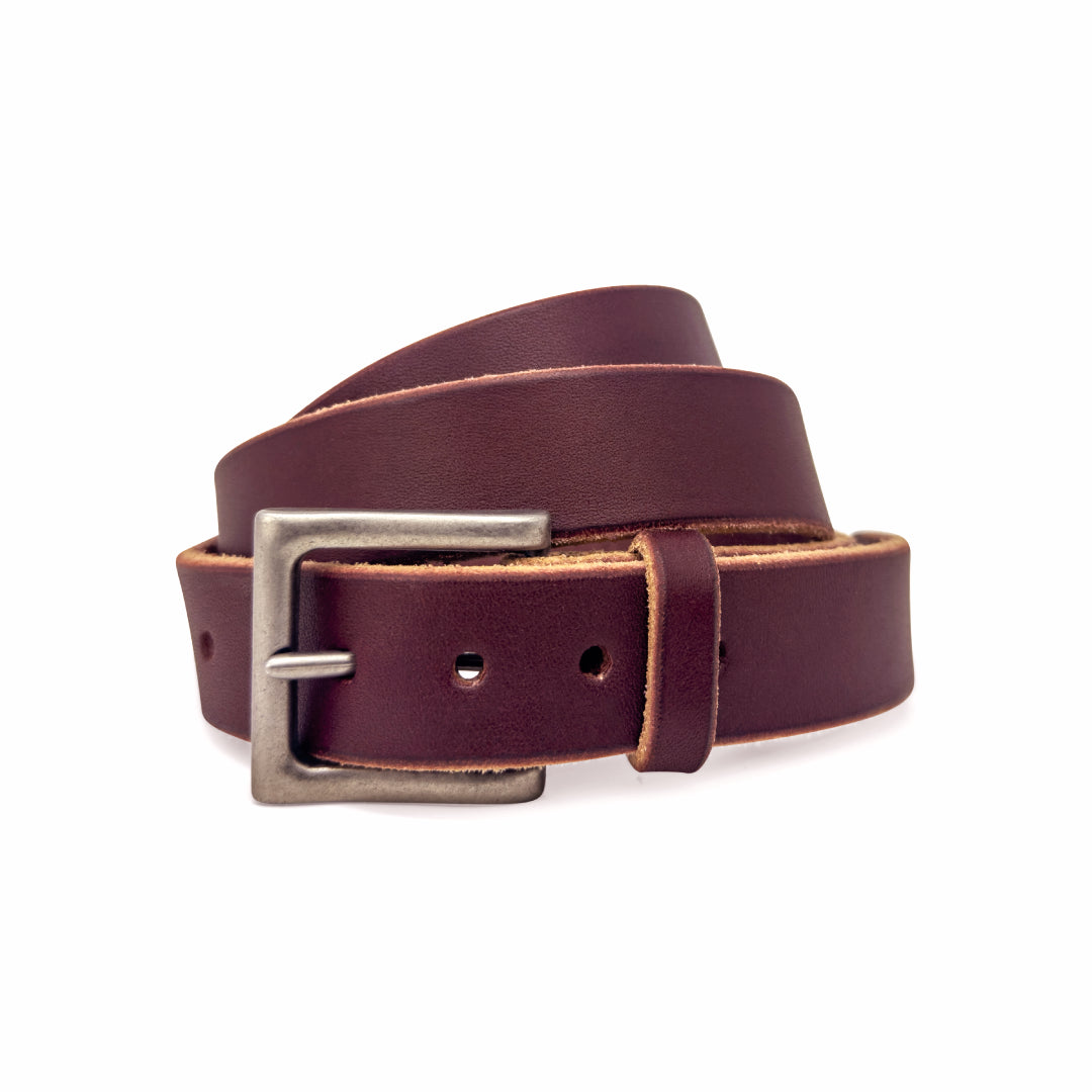 LTE Casual Leather Belt Burgundy Nickel Buckle