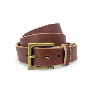 LTE Casual Leather Belt Cognac Brown Brass Buckle