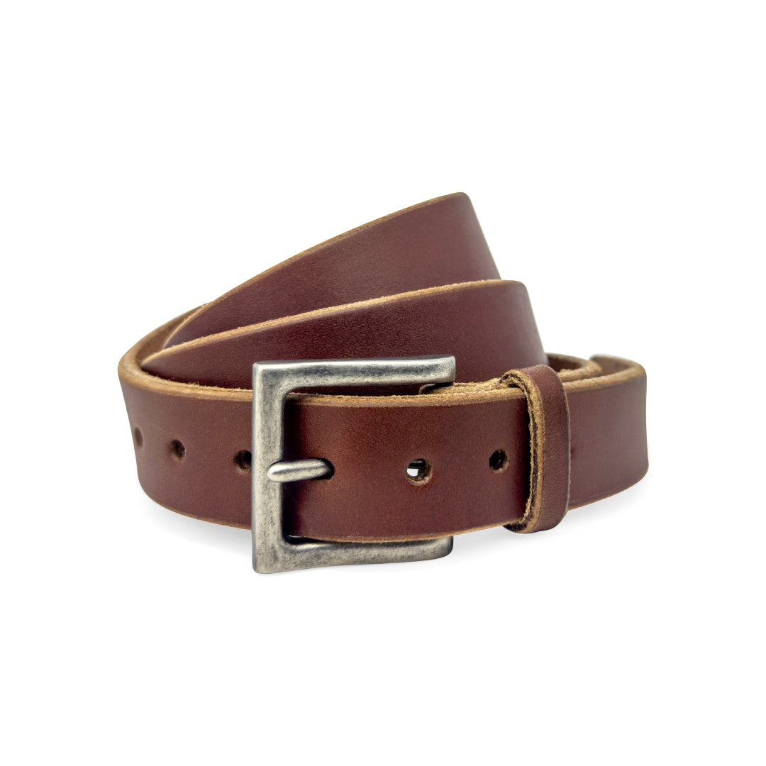 LTE Casual Leather Belt Cognac Brown Nickel Buckle
