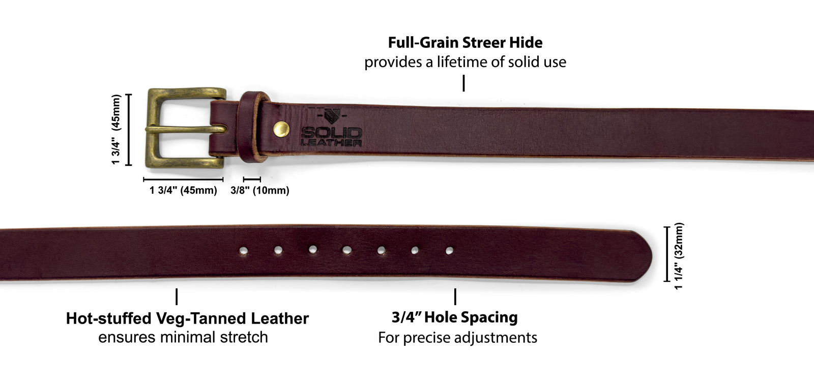 LTE Leather Belt Burgundy Brass