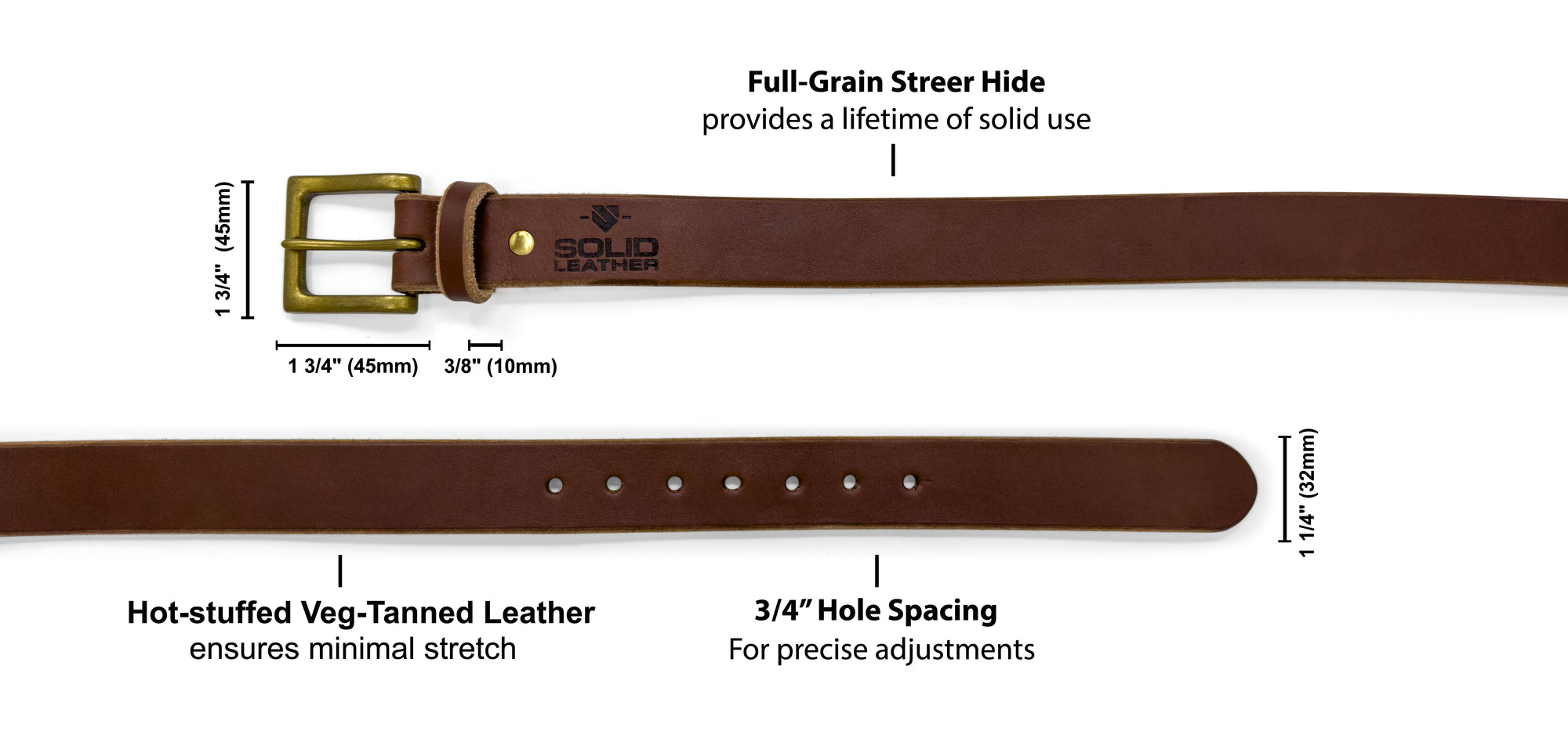 LTE Leather Belt Cognac Brown Brass