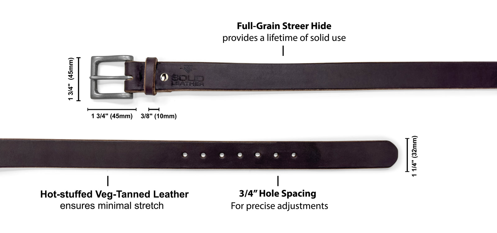 LTE Leather Belt Chocolate Brown Silver