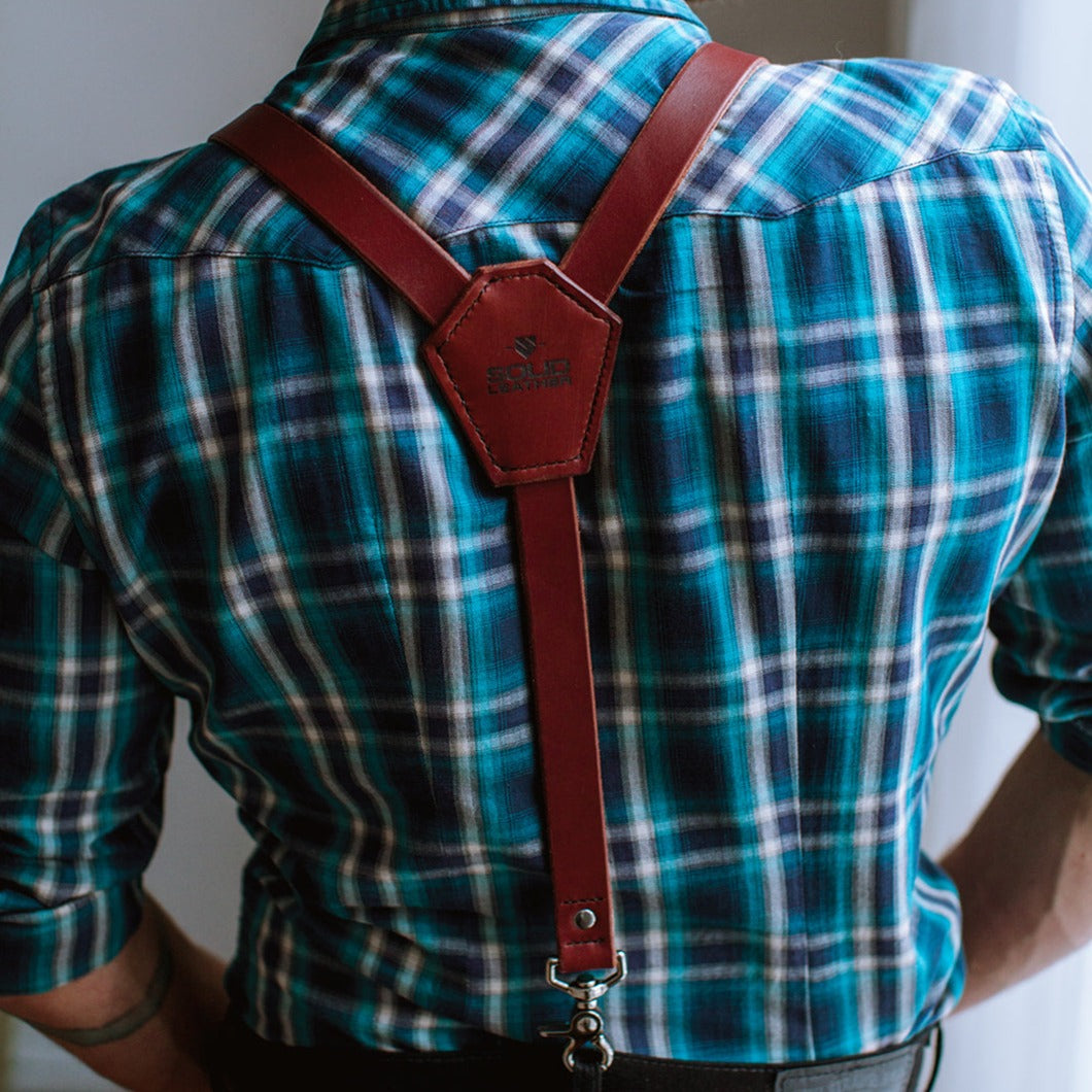 Solid Leather Cowboy Suspenders