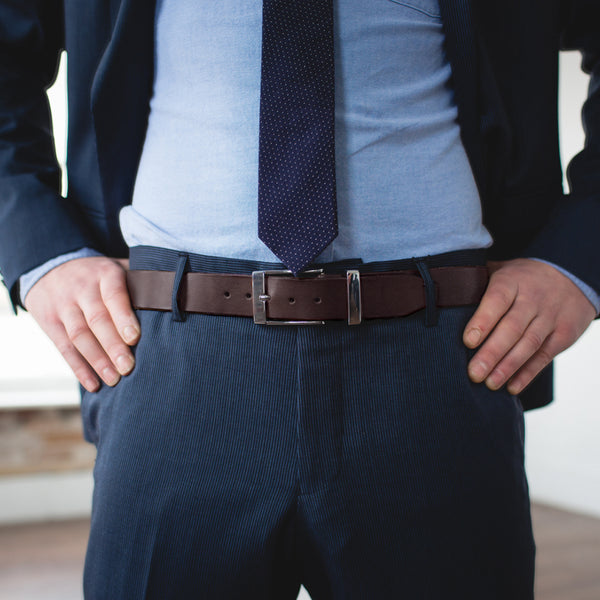 Dark Brown Leather Dress Belt Stainless Steel Buckle Solid Leather
