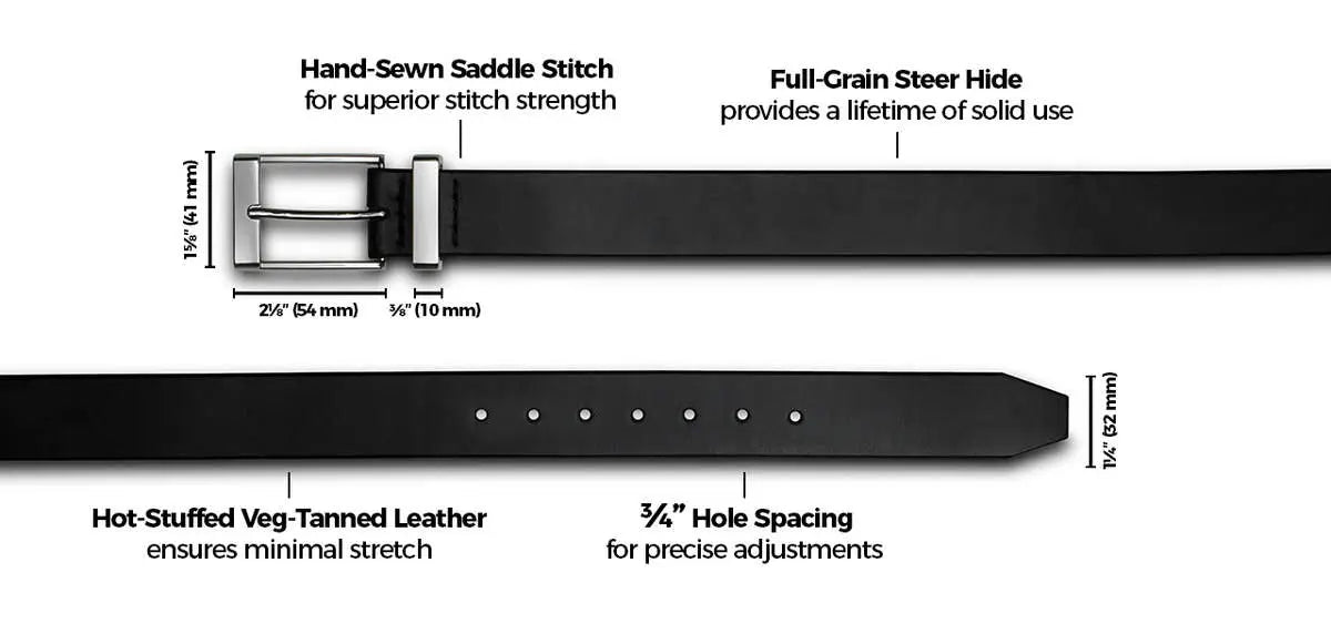 Men's Formal Solid Leather Black Belt Details
