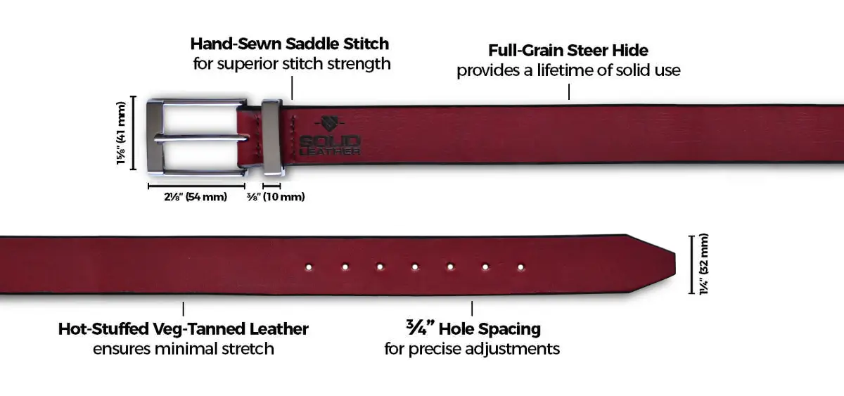 Men's Formal Solid Leather Burgundy Belt Details
