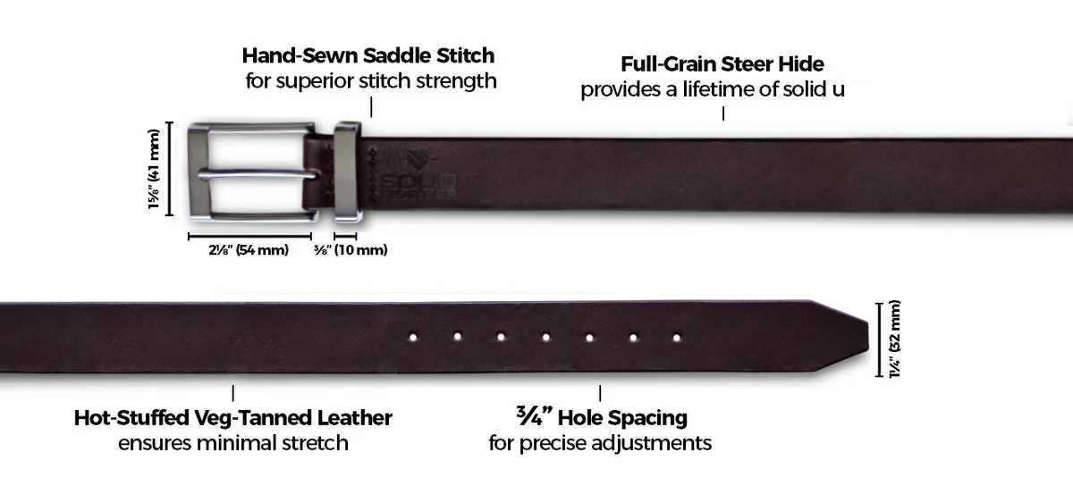 Men's Formal Solid Leather Dark Brown Belt Details