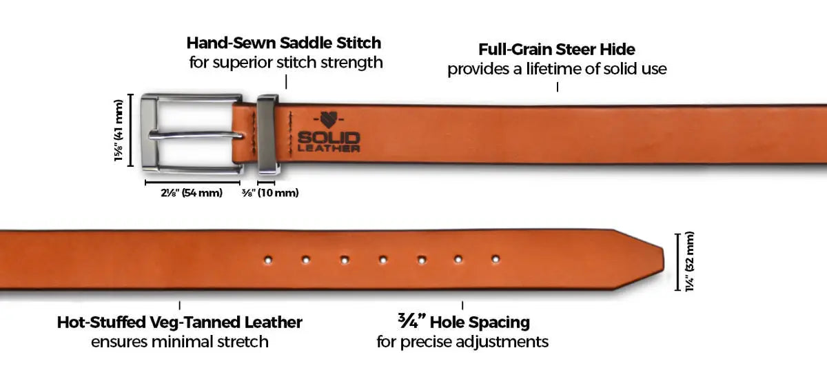 Men's Formal Solid Leather Tan Belt Details