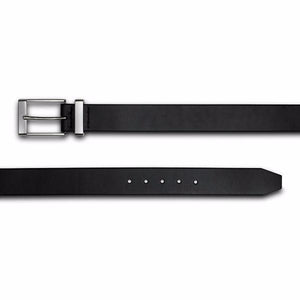 Mens black designer formal belt-Chrome buckle and keeper