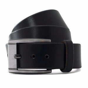 Black Solid Leather Casual Belt-Gunmetal Buckle