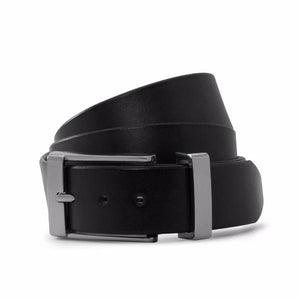 Black Solid Leather Formal Belt-Chrome Buckle
