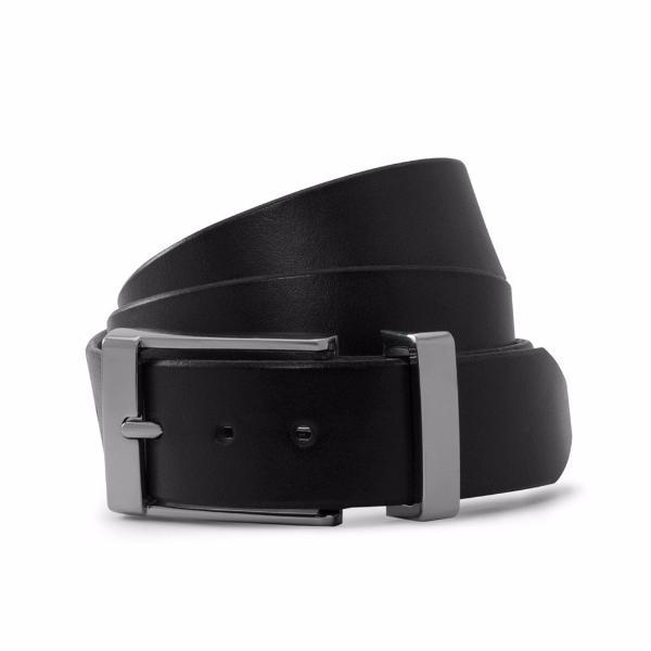 Black Leather Dress Belt  Stainless Steel Buckle - Solid Leather