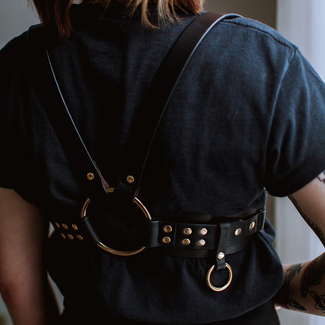 Emily Solid Leather Body Harness Back Details