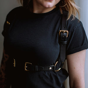 Emily Solid Leather Body Harness Front Details